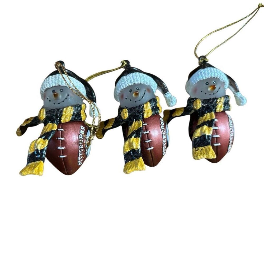 3 Pittsburgh Steelers Snowman Football Christmas Ornaments